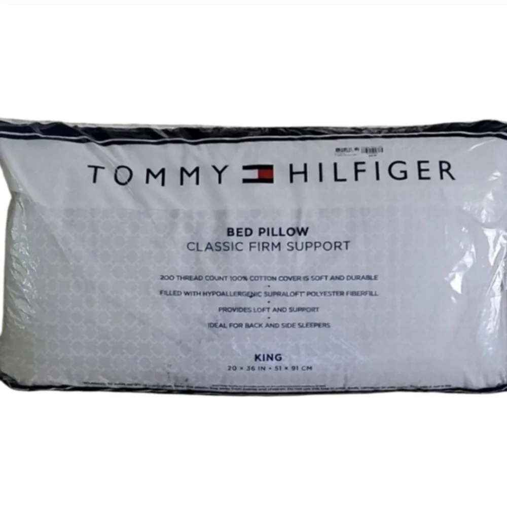 New Tommy Hilfiger White Bed Pillow -Classic Firm Support. King Size.